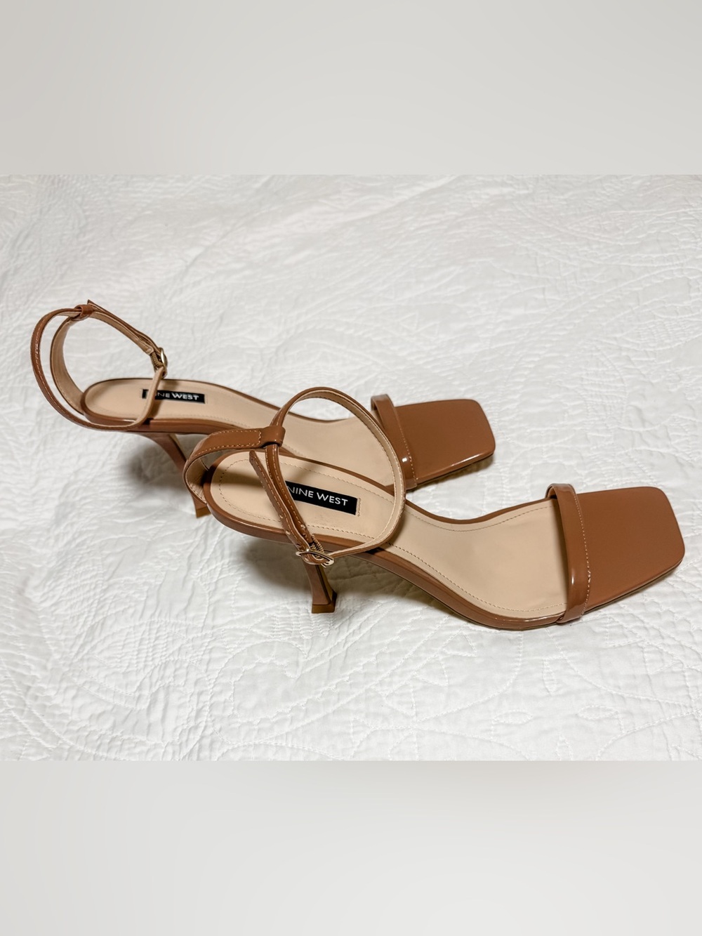 Nine West Brown Patent Square Toe Ankle Strap Heels 11M NWOT